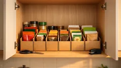 Tee maustekaappiin lokerikko kahdesta pahvilaatikosta ja löydä pussit sekunneissa